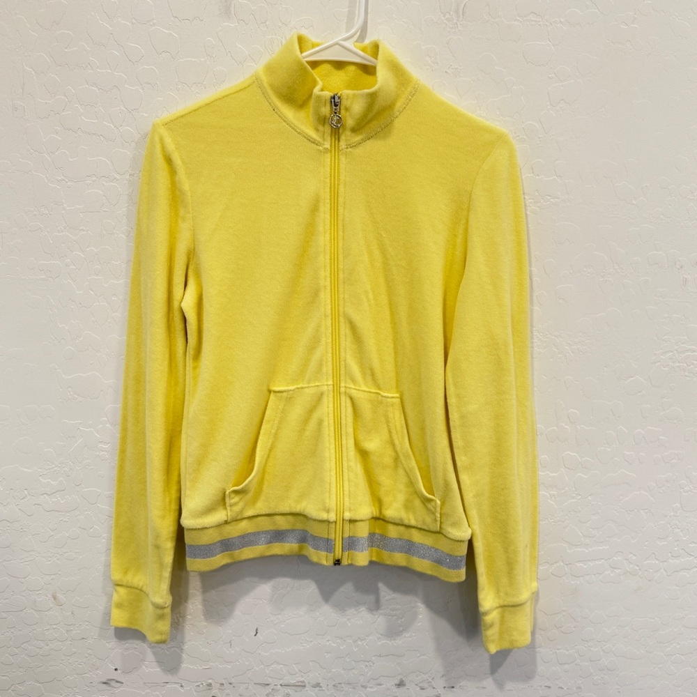 Y2K Juicy Couture Butter Yellow Velour Sweater Womens Medium Zippered Front